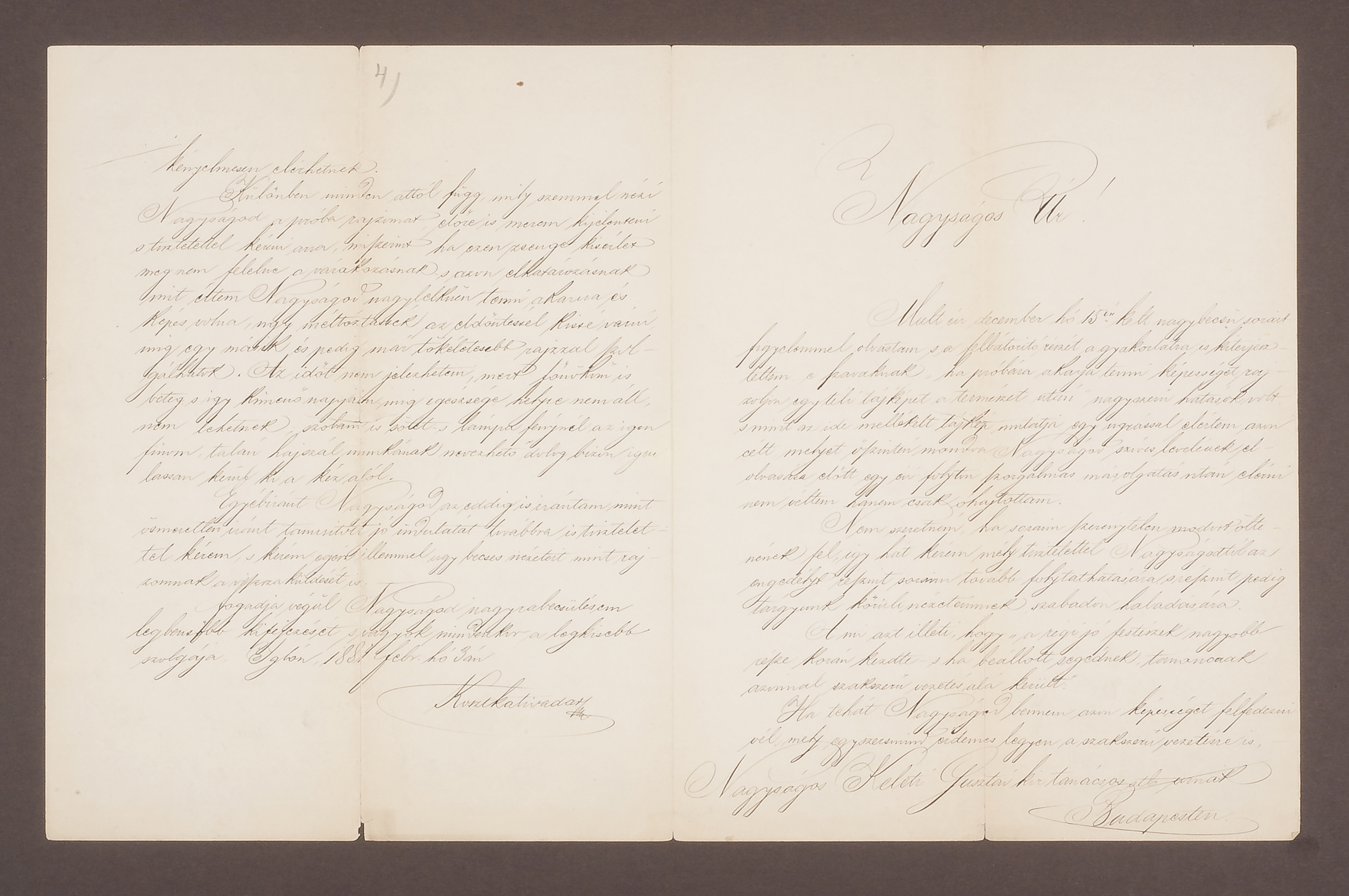 Csontváry negyedik levele Keleti Gusztávhoz, 1881. február 3-án, tus, papír 29 x 46 cm, négy beírt oldal